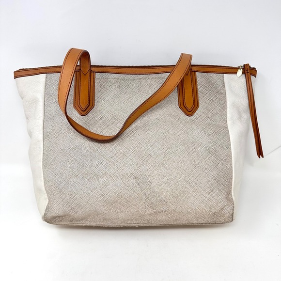 Fossil Sydney Color Block Tote Ivory & Tan‎ - Picture 1 of 11